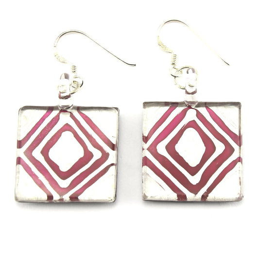 WSWE560 - Burgundy Glass Square Drop Earring