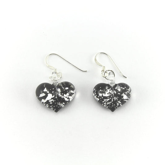 WSWE572 - Black Glass Heart Sparkle Drop Earring