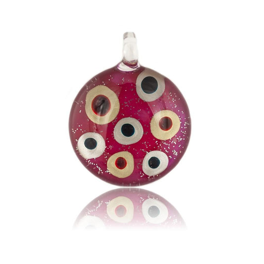 A beautiful hand-made lampwork glass pendant individually painted. Comes with a leather suede cord necklace. 